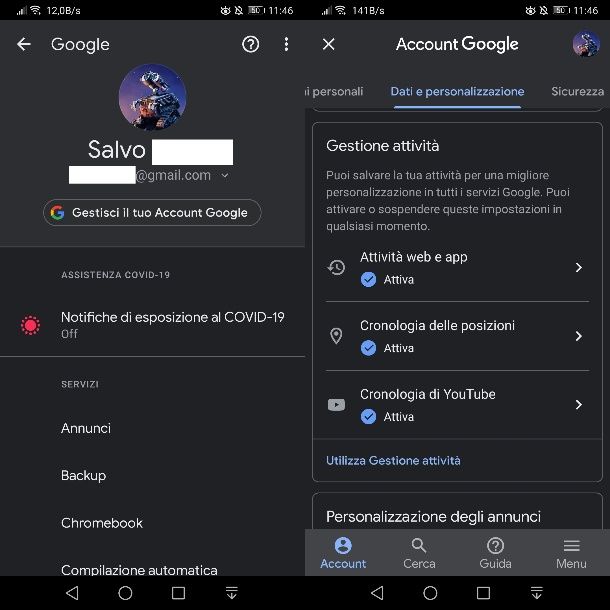 Accedere gestione attività Google