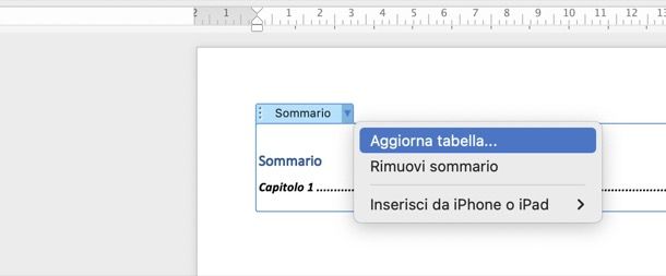 Aggiornare sommario su Word Mac