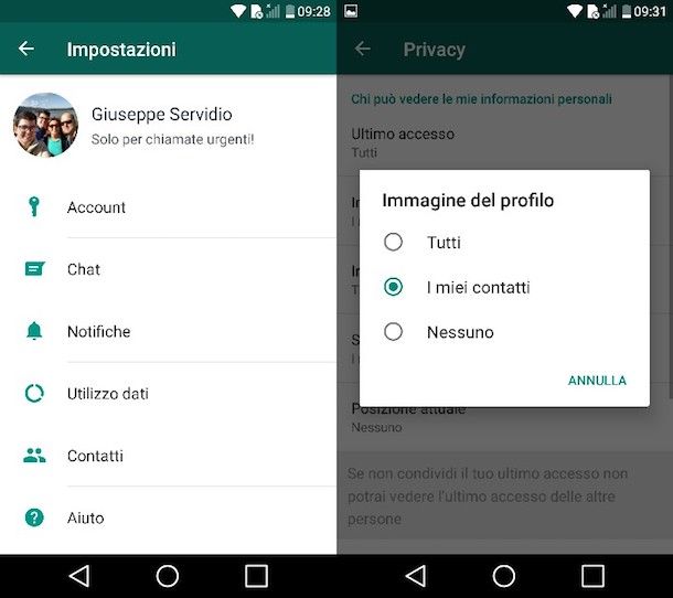 WhatsApp profilo Android