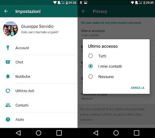 Ultimo accesso WhatsApp Android