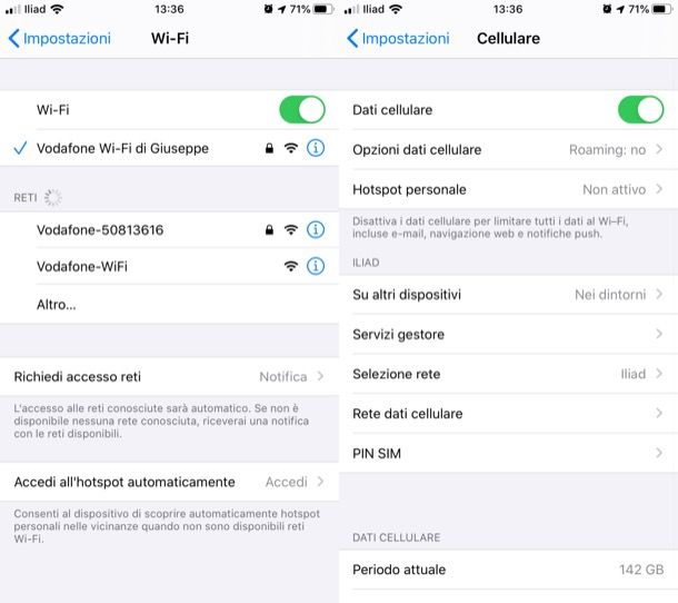 Connessione Internet attiva su iPhone