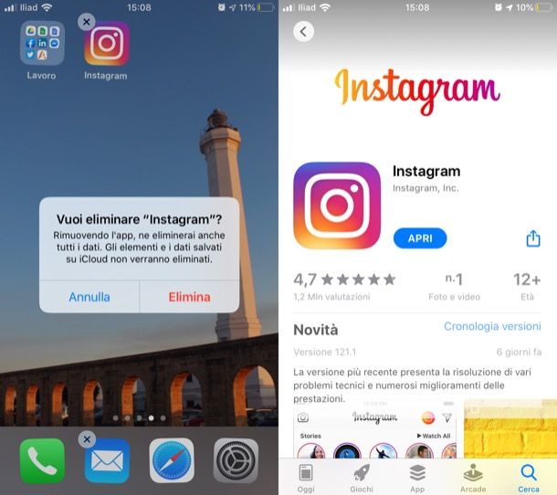 Reinstallare app Instagram