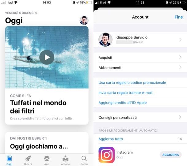 Aggiornare l'app di Instagram