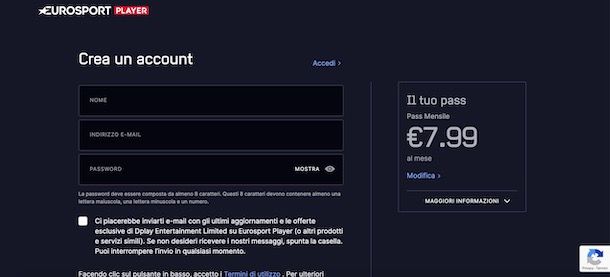 Registrarsi e abbonarsi a Eurosport Player
