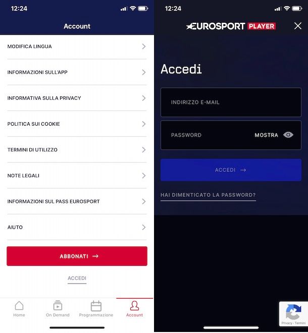 Accedere a Eurosport Player