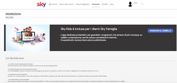 Attivazione Sky Kids da computer