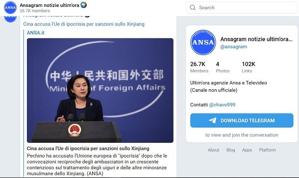 Canali telegram news