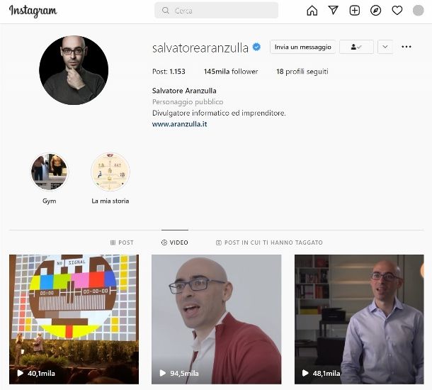 Pagina Instagram Salvatore Aranzulla