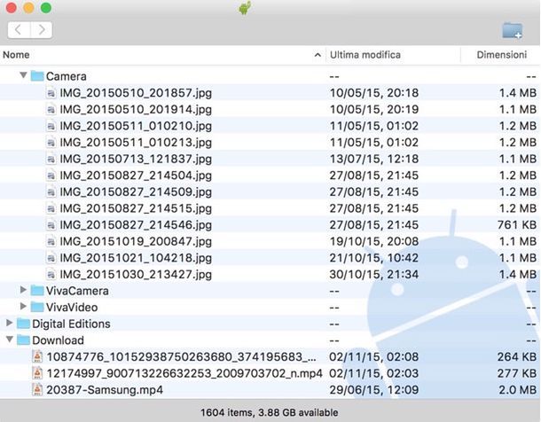 Sfogliare memoria Android su Mac