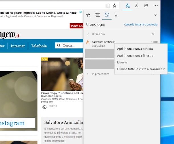 Come cancellare un sito visitato