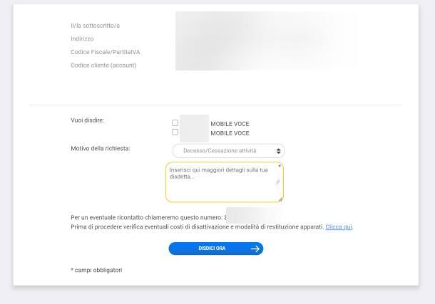 Disdetta Fastweb mobile: modulo online