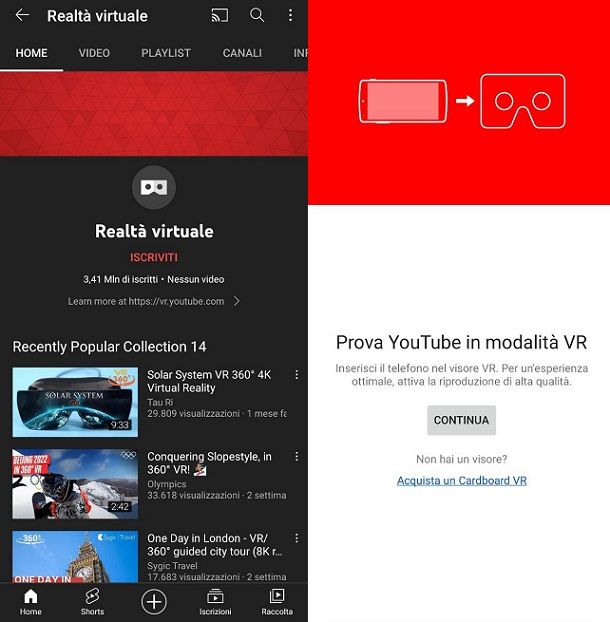 App per visore 3D YouTube video 360 gradi