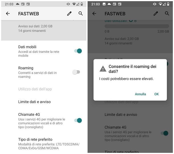 Come disattivare il roaming dati su Android