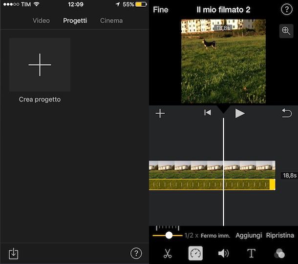 Screenshot di iMovie su iPhone