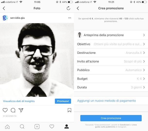 Sponsorizzare Instagram