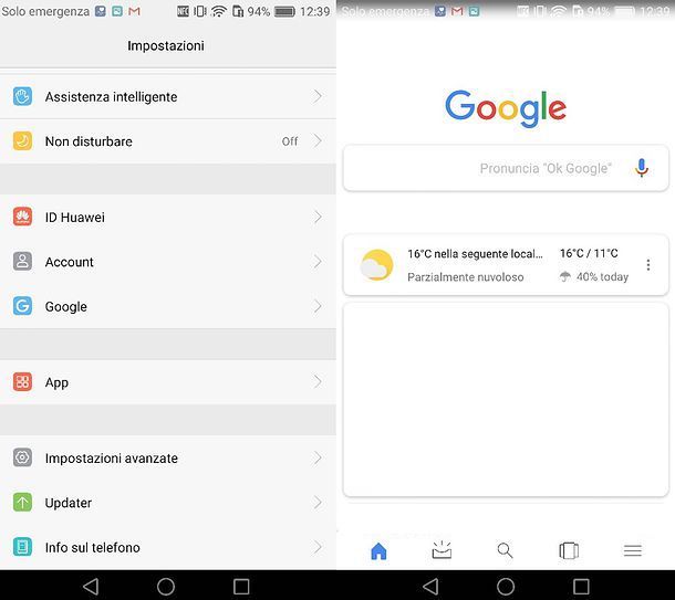 Impostazioni Google Android