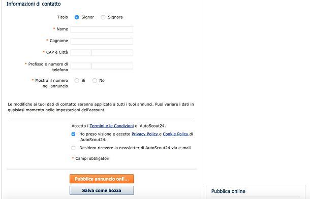 Come pubblicare un annuncio su AutoScout24