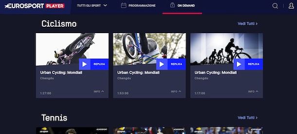 Contenuti on demand su Eurosport Player