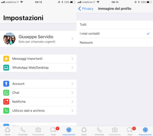 Privacy profilo WhatsApp iPhone