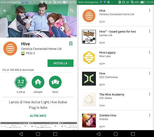 Installazione app HIVE Android