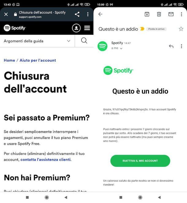 Cancellare account Spotify 