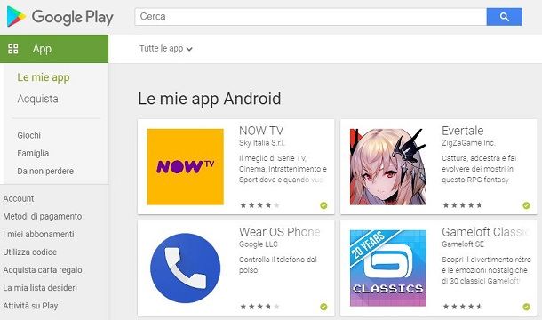 App su Play Store da Web
