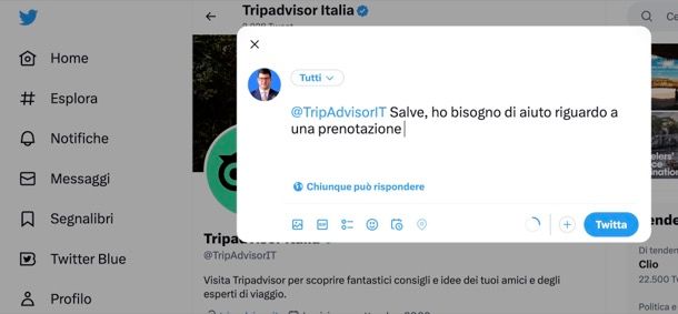 Contattare TripAdvisor su Twitter