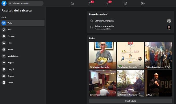 Cercare il profilo su Facebook