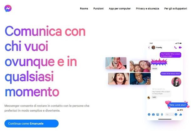 Accesso sito Messenger tramite Facebook PC