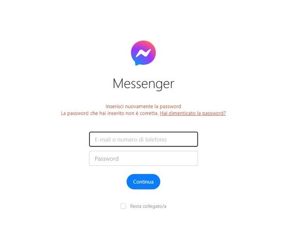 Recupero password Messenger sito PC
