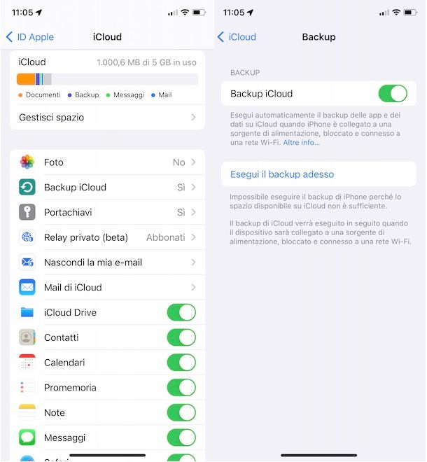 Backup iCloud su iPhone