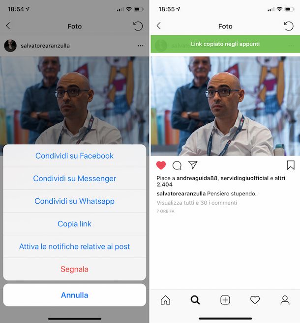 Come copiare un link da Instagram