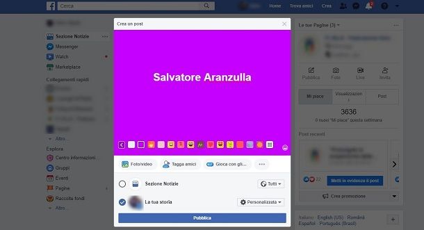 Grassetto nelle storie di Facebook da PC