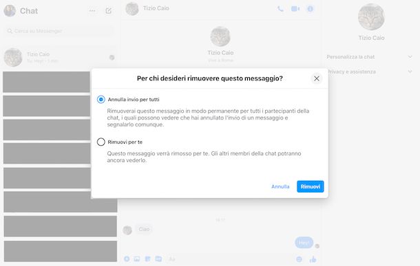 Cancellare messaggi Messenger computer