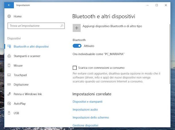 Come attivare Bluetooth su Windows 10