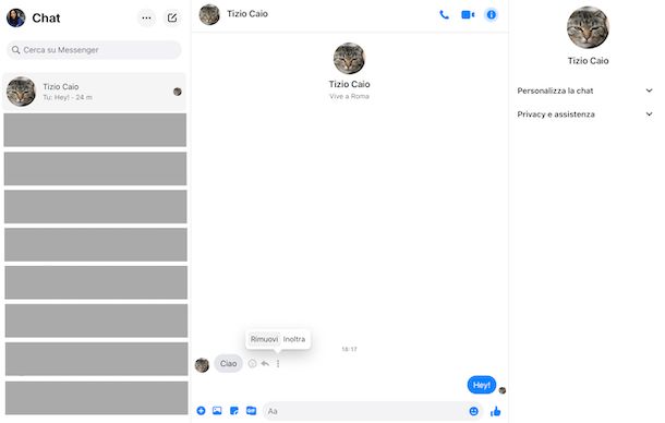 Cancellare messaggi Messenger computer