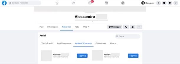 Come vedere amici aggiunti di recente da un amico su Facebook da computer