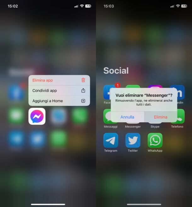 Disinstallare Messenger su iPhone