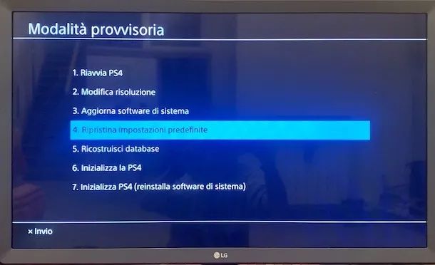 Riavvio modalità provvisoria PS4