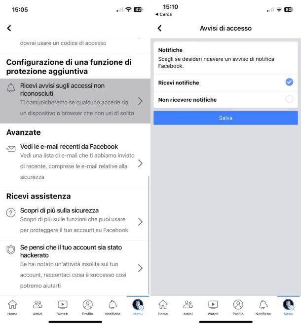 Attivare notifiche accessi non autorizzati