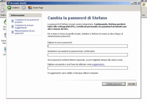 Come cambiare password al PC