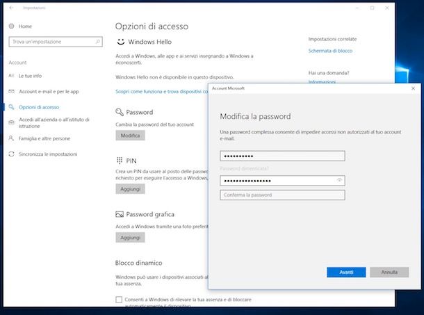 Come cambiare password al PC