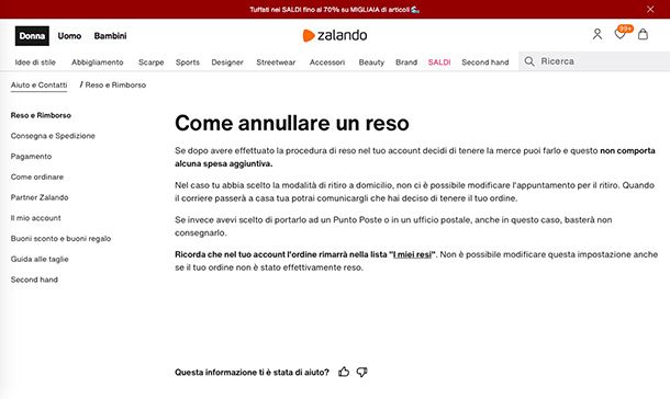 Come effettuare un reso su Zalando e annullare il reso