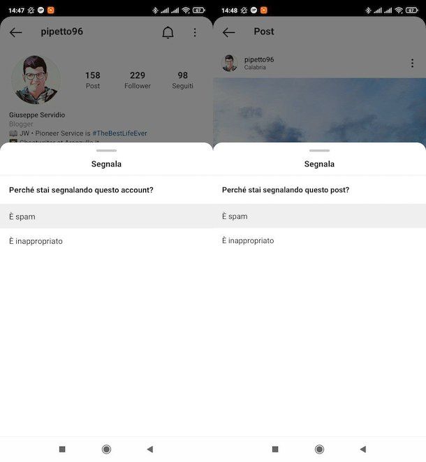 Segnalare spam su Instagram