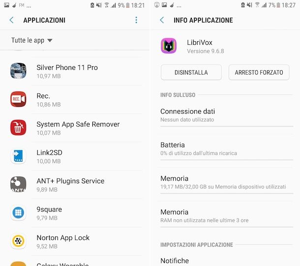 Disinstallazione app Android