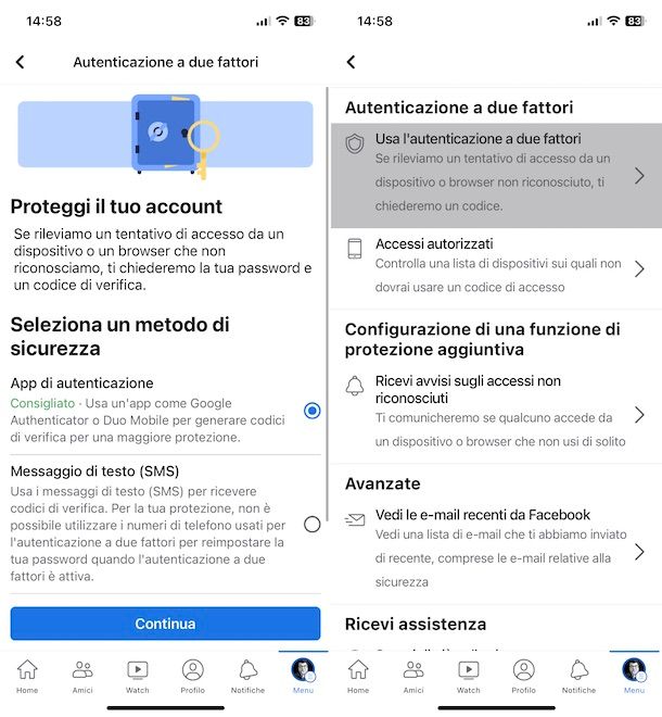 Attivare autenticazione a due fattori su Facebook