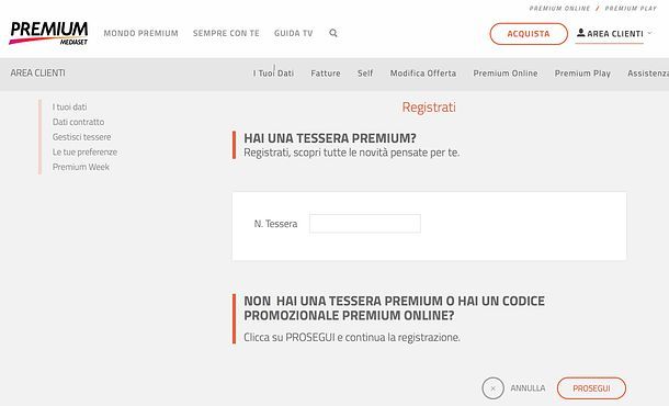 Registrazione Premium Play