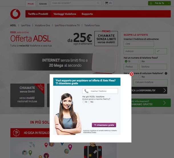 Come farsi contattare da Vodafone per offerte