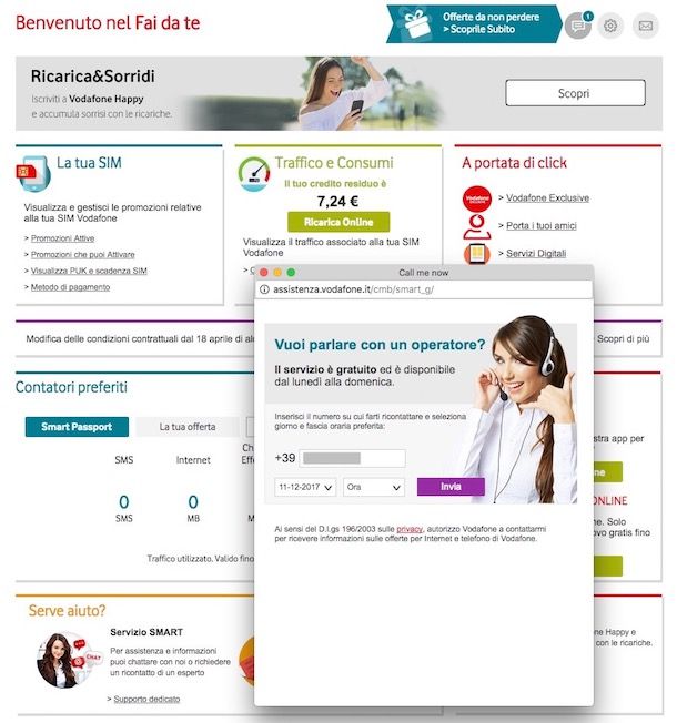 Come farsi contattare da Vodafone per offerte