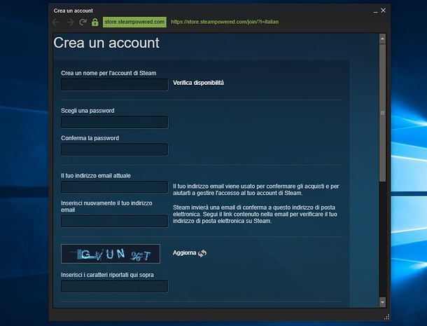 Registrazione Steam